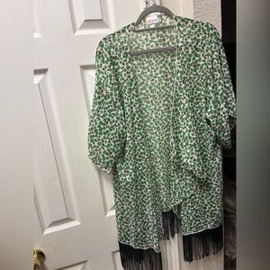 LuLaRoe Leafy Green and Red Kimono